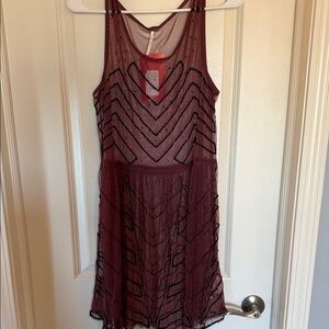 Free People Burgundy Mesh Top